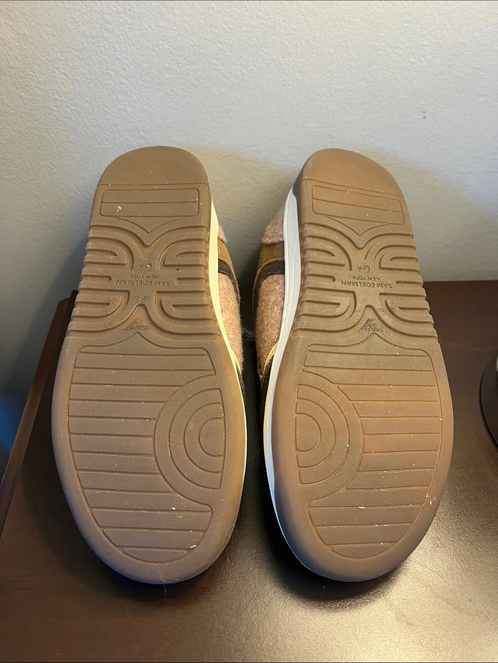 Sam Edelman Taupe and Dark Brown Fleece-Lined Sneakers